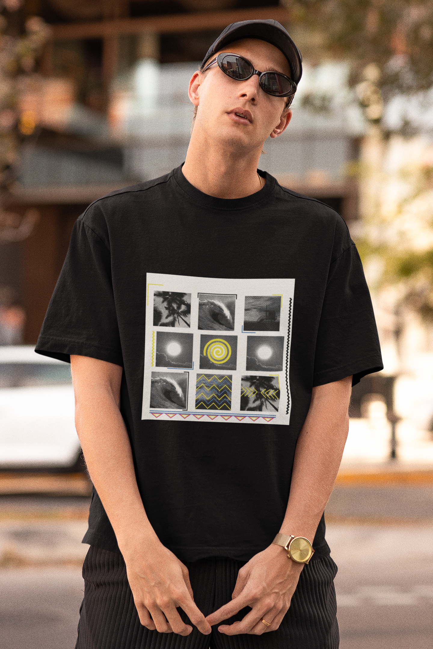 Wave Grid Short Sleeve Tee- Black