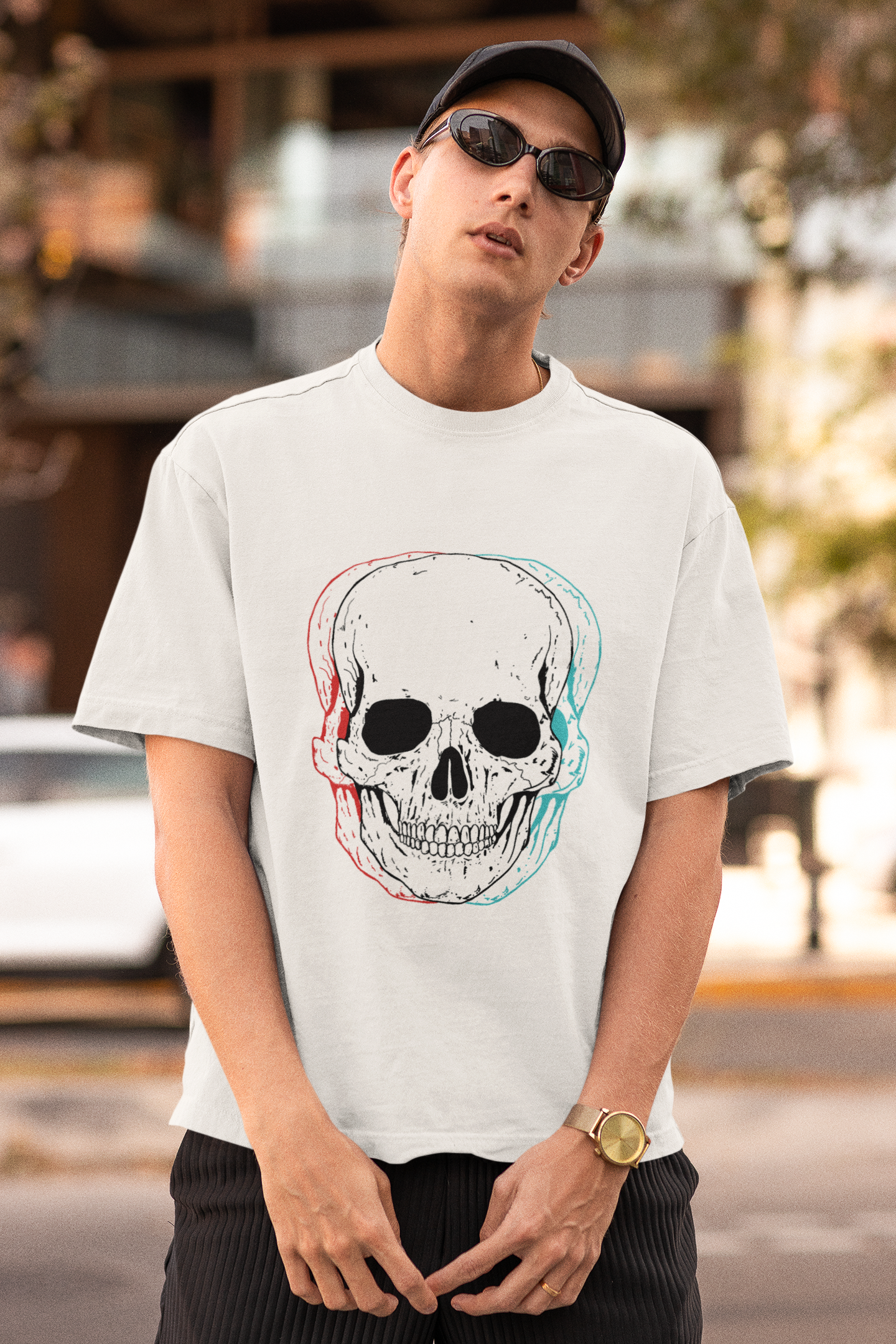 Dual Vision Skull Short Sleeve Tee- White